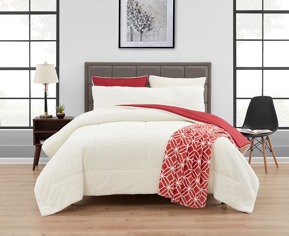 プチギフト Serta Cozy Plush Hypoallergenic Plaid Piece Bedding Comforter Set,  Twin, Red/Plaid＿並行輸入 通販