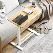 FitStand Adjustable Overbed Bedside Table with Wheels, Pneumatic Mobile Standing Desk, Mobile Rolling Laptop Desk for Hospital Home, Maple