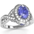 thumbnail image 2 of Three Stone Tanzanite Diamond Peekaboo Halo Engagement Ring In 14k White Gold, 2 of 6