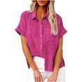 thumbnail image 2 of JUNWELL Womens Cotton Linen Button Down Shirt Plus Size Casual Short Sleeve Loose Fit Collared Work Blouse Tops with Pocket, 2 of 8