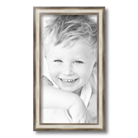 ArtToFrames 9x17" Antique Silver Panel Picture Frame, Silver Wood Poster Frame, with Regular Glass and 2 (FBPL-4760)