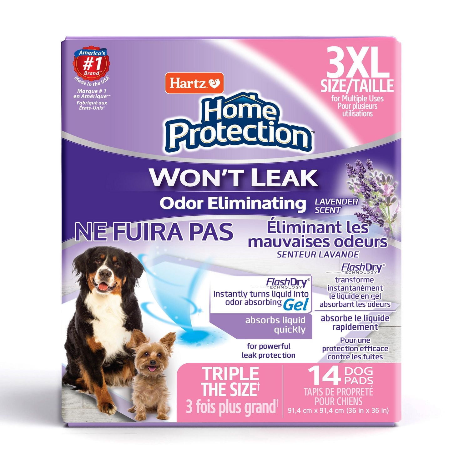 Hartz Home Protection Odour Eliminating Pee Pads and Training Pads for Puppies and Adult Dogs 3XL, 14ct Dog Pad (36"x36")