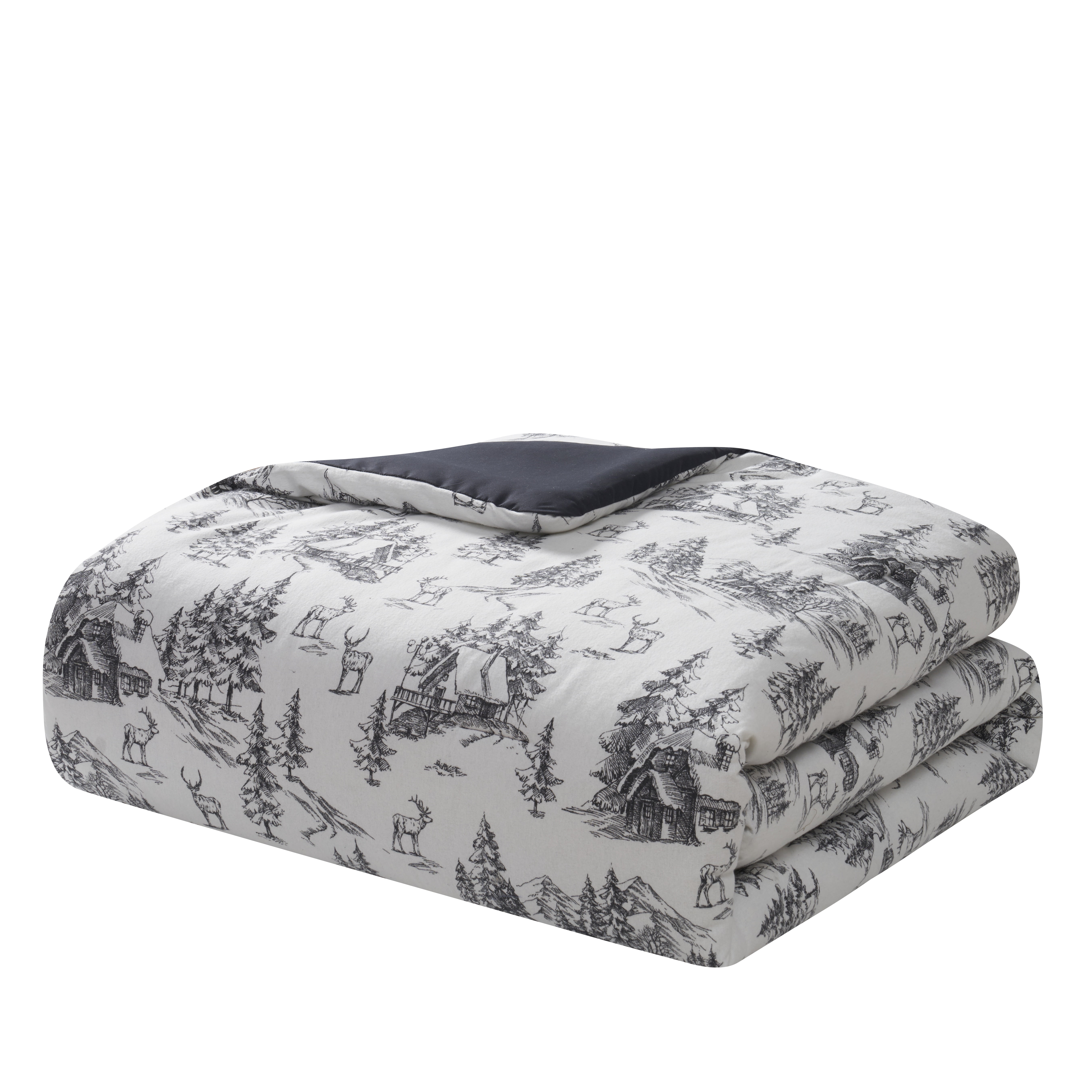 My Texas House Norwich Forest 2-Piece Ivory/Black Cotton Flannel Comforter Set, Twin/Twin XL
