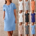 thumbnail image 1 of Meichang Robes d'Été pour Femmes Manches Courtes Décontractées Col Rond Mi-Bouton Longueur Genou Robe Légère Unie avec Poches, 1 of 5