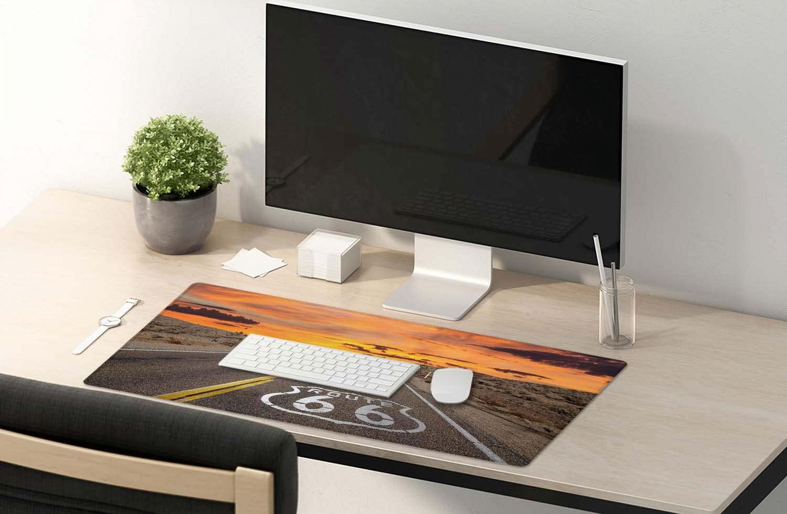 Large Mouse Pad, Full Desk XXL Extended Gaming Mouse Pad 35.5" X 15.7", Waterproof Desk Mat Stitched Edges, Non-Slip Laptop Computer Keyboard Mousepad for Office and Home, Famous US Route 66