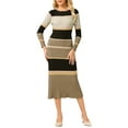 thumbnail image 2 of INSPIRAR CHIC Vestido de suéter a rayas para mujer, manga larga, casual, de punto, bodycon, talla M, caqui, 2 of 5
