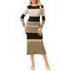 thumbnail image 2 of INSPIRAR CHIC Vestido de suéter a rayas para mujer, manga larga, casual, de punto, bodycon, talla M, caqui, 2 of 5