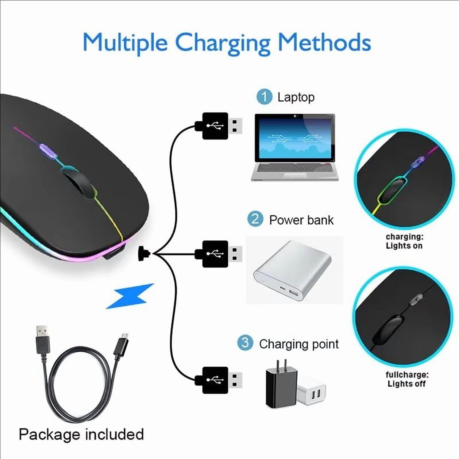 Rechargeable wireless mouse for macbook, bluetooth 5.1, 2.4Ghz, usb, rgb, 1600dpi, tablet, computer, laptop, pc