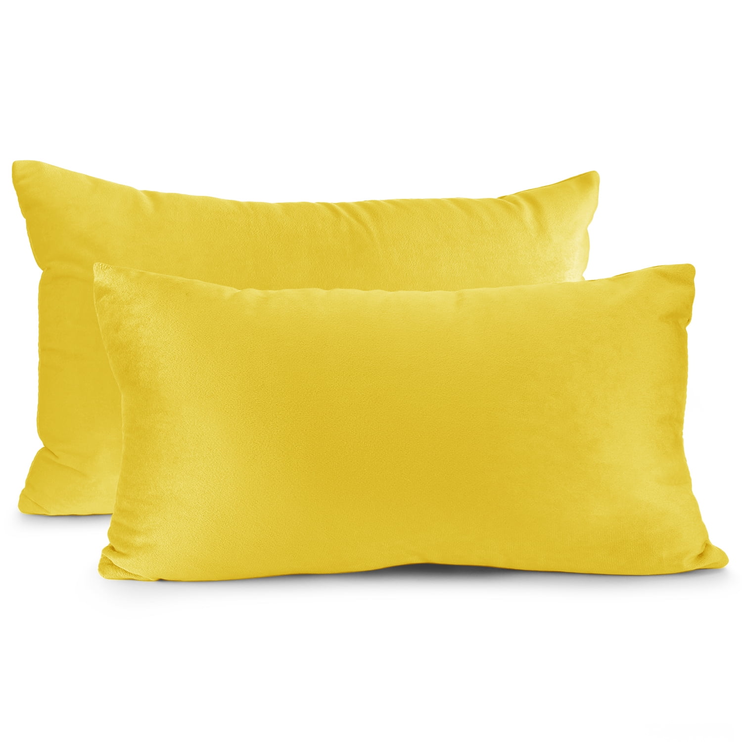 Clara Clark Plush Solid Decorative Microfiber Rectangle Throw Pillow Cover with Throw Pillow Insert for Couch, Yellow, 12"x20", 4 Piece Decorative Soft Throw Pillow Set