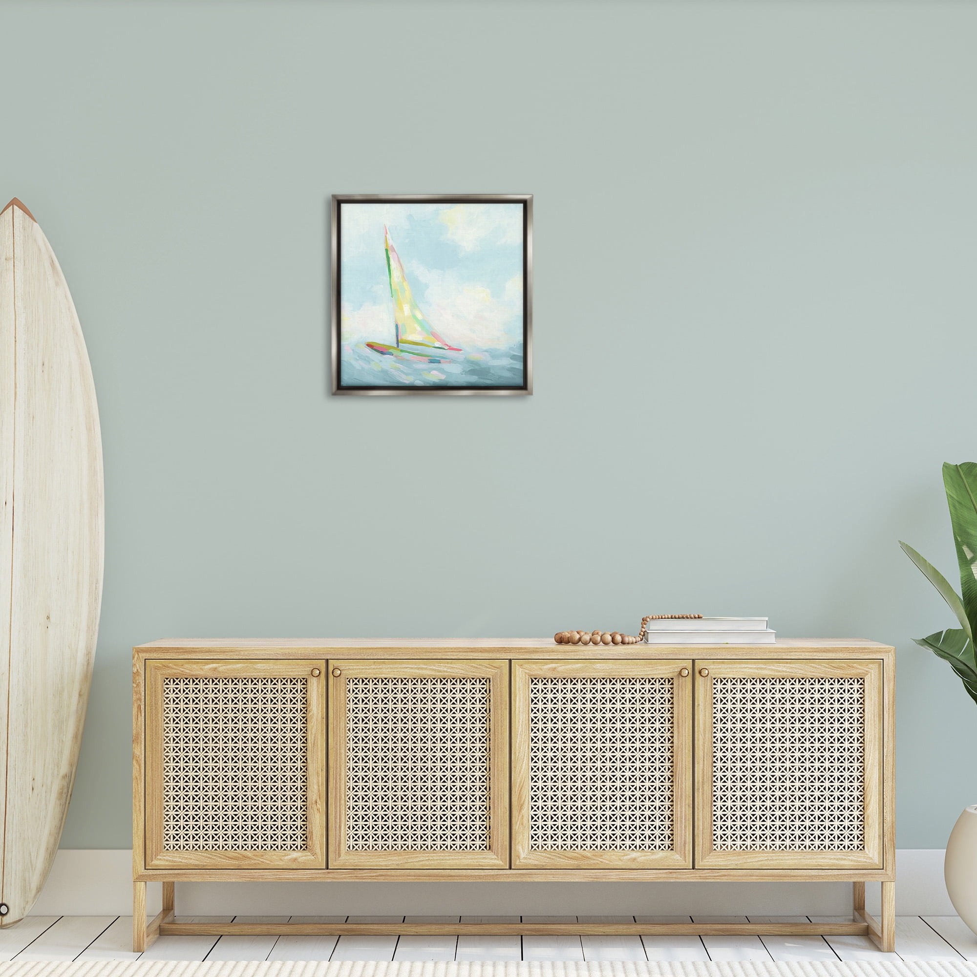 Stupell Industries Modern Hue Sailboat Nature Painting Gray Floater Framed Canvas Art Print Wall Art, 25 x 25