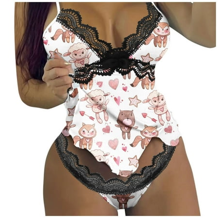 

Yclkvgw High Rise Underwear Women Women Print Pajamas Sleeveless Lace Cami Underwear Lingerie Sleepwear Set Pajamas Polyester Lace Thong Plus Size Panties