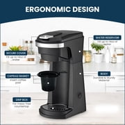 CULINARY CHEF 2-in-1 Single Serve K Cup Coffee Maker with Reusable Stainless Steel Mesh Grounds Pod, Optimal Brew Temperature for Hot, French, Italian, or DIY Iced Blends, Black