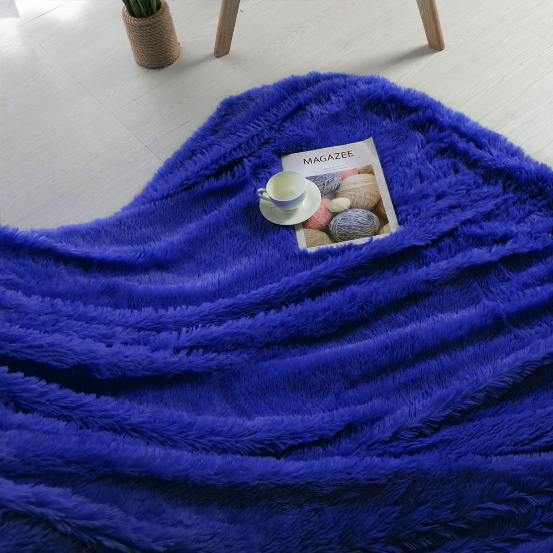 Shaggy Faux Fur Blanket Ultra Soft Fiber Throw Blankets Royal Blue 51