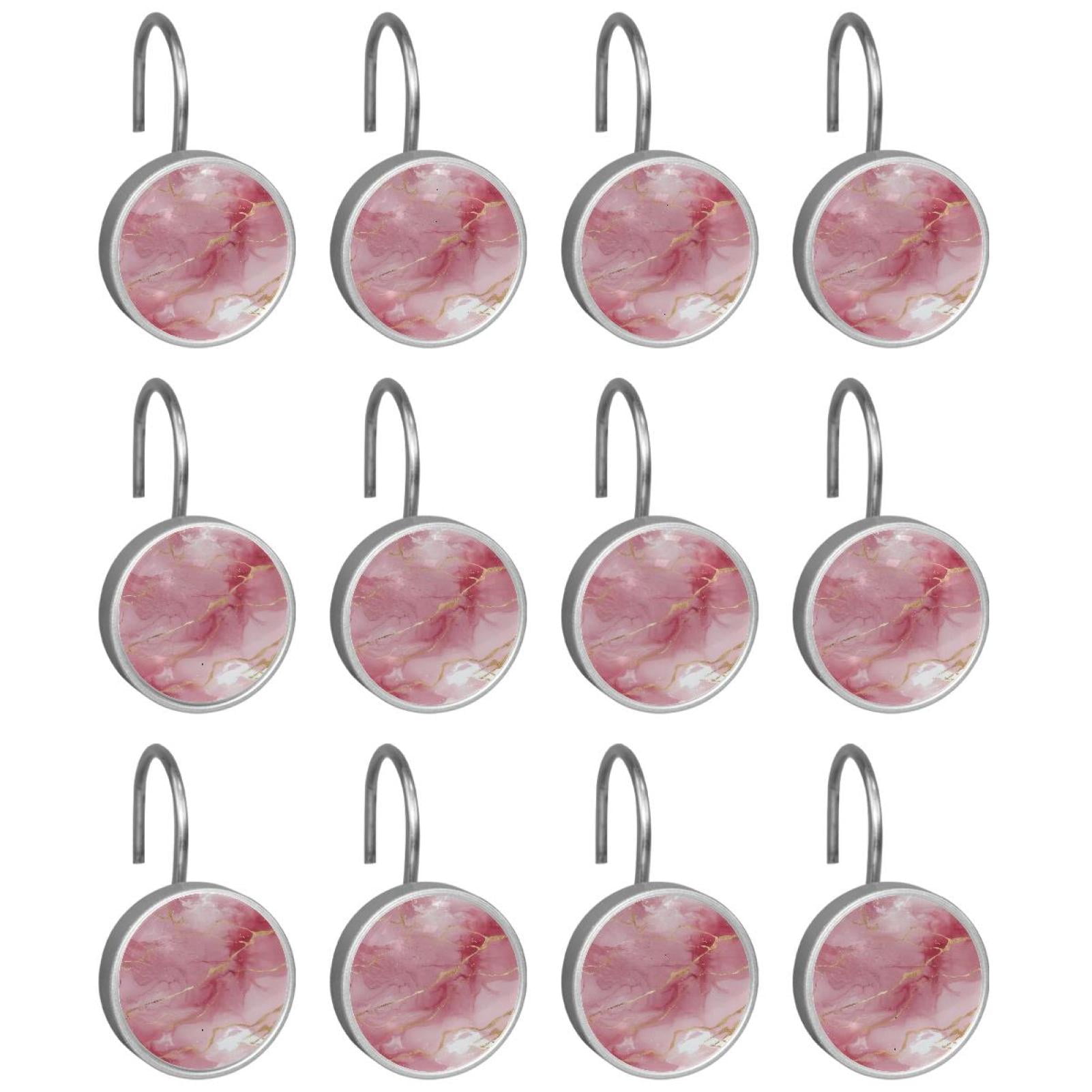 HemaKayy 12 Pcs Shower Curtain Hooks Bathroom Decorative Accessories Pink White Marble