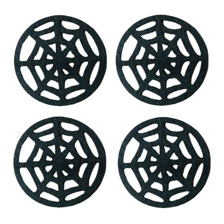 

ZENTREE 4Pcs Halloween Black Spider Web Cup Coasters Non-Woven Heat Insulation Placemat Bowl Pad Holiday Party Supplies Decor