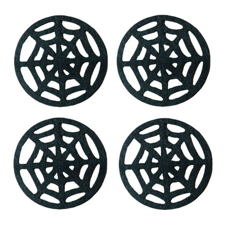 

4Pcs/Set Halloween Black Spider Web Cup Coasters Non-Woven Heat Insulation Placemat Bowl Pad Holiday Party Supplies Table Horror Decor Spooky Gifts