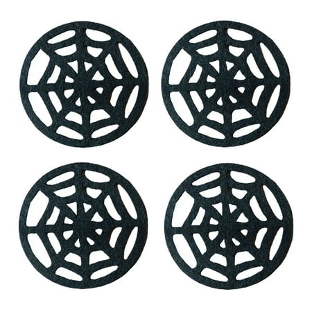 

ZENTREE 4Pcs Halloween Black Spider Web Cup Coasters Non-Woven Heat Insulation Placemat Bowl Pad Holiday Party Supplies Decor