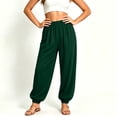 thumbnail image 2 of Women's Lightweight Cotton Straight Leg Yoga Pants, Mid Elastic Waist with Pockets, Soft Stretchy Lounge Pants for Casual, Workout, Travel, Womens Trousers | UKHCCC,Army Green L, 2 of 8