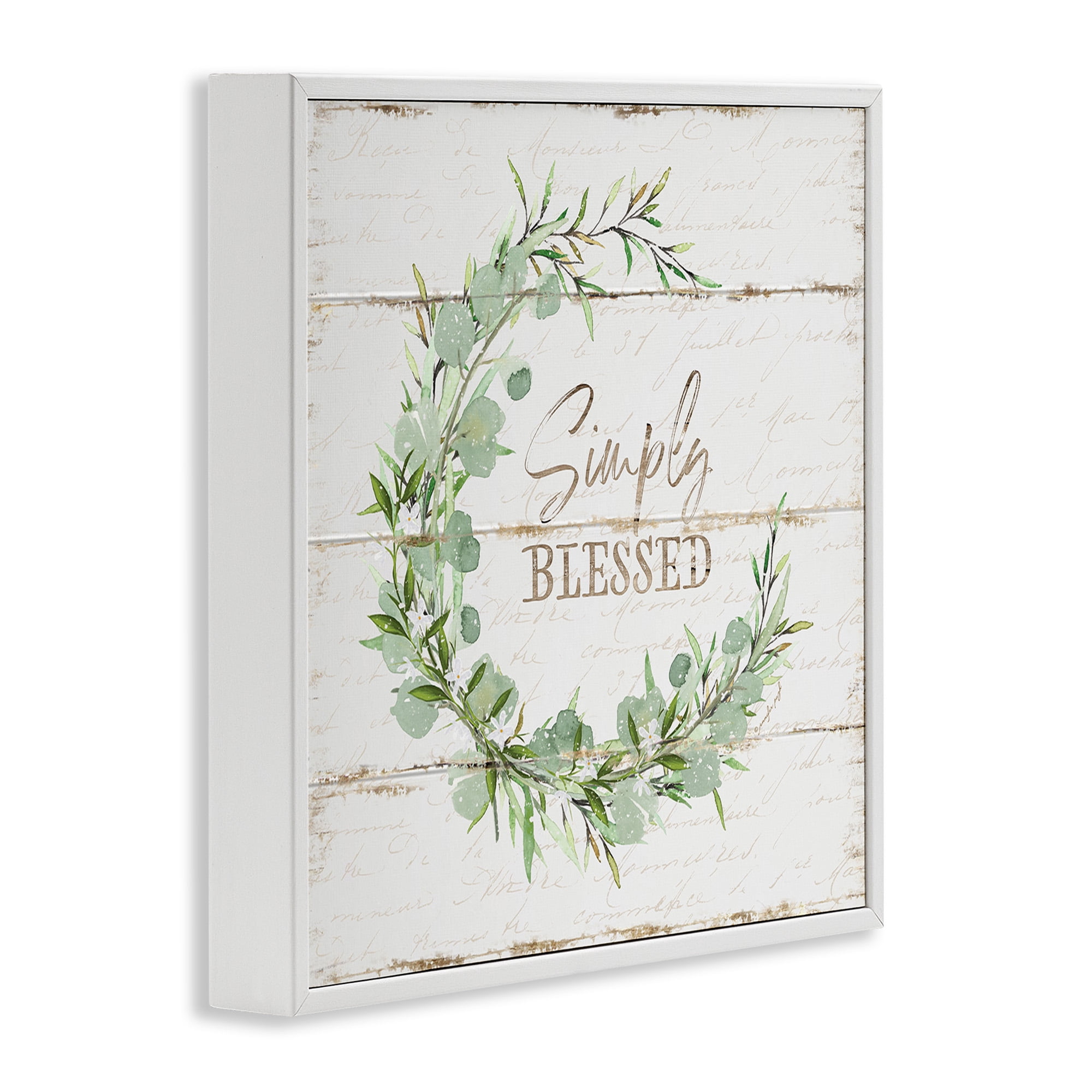 Stupell Industries Simply Blessed Rustic Wreath Typography Painting White Framed Art Print Wall Art, 24 x 24