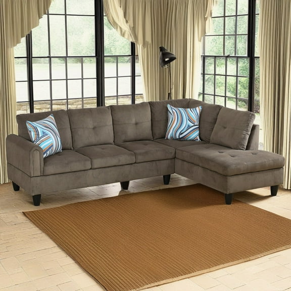 Hommoo Corduroy Living Room Furniture Sets, 4-Seat Couches and Sofa Set, L Shaped Couch Set Sectional Sofa Set for Home, Apartment, Dorm, Brown(No Ottoman)