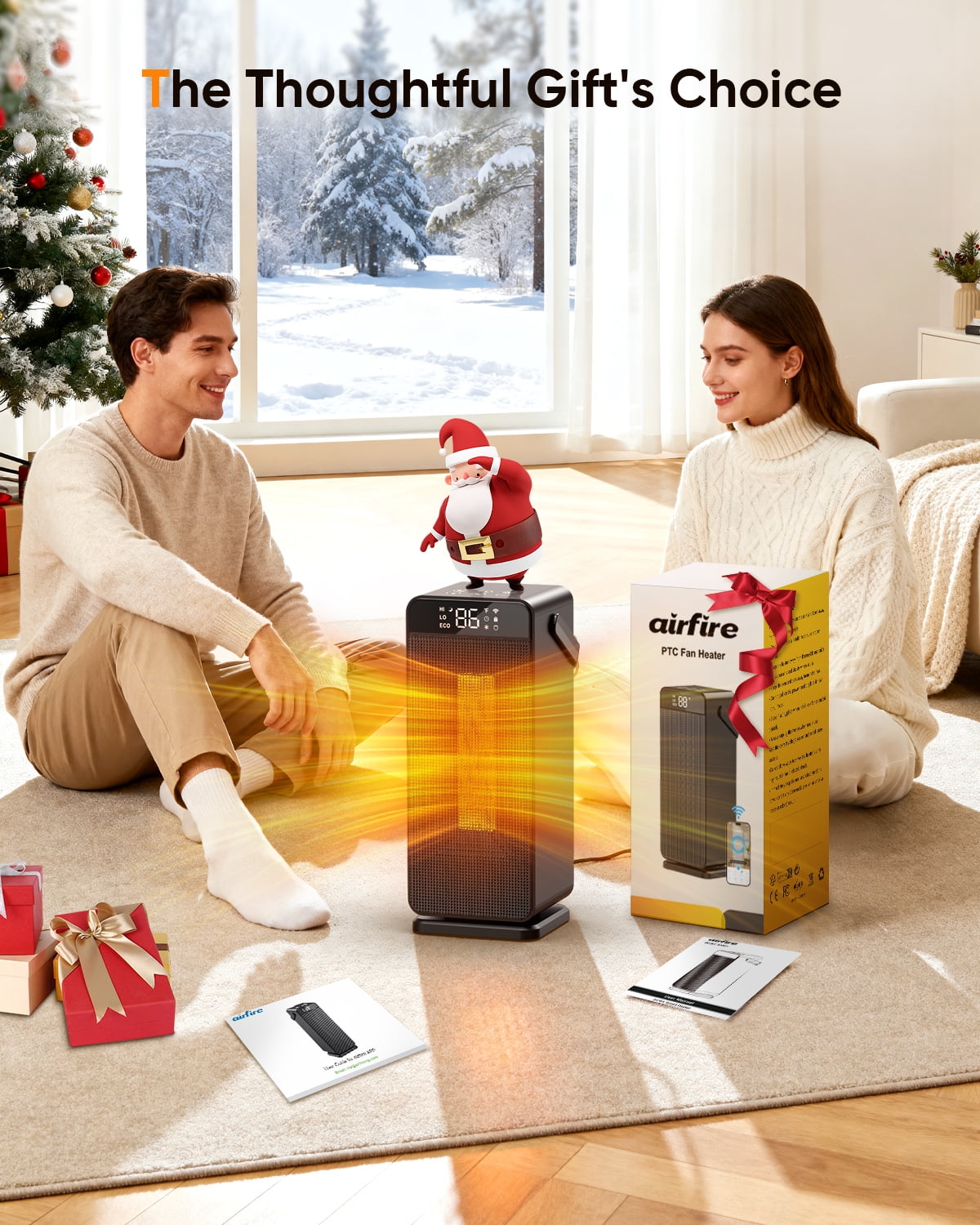 AIRFIRE Space Heaters for Indoor Use, 1500W PTC Ceramic Heater with WiFi and Voice Control, 24H Timer, 5 Modes, Thermostat, for Home, Office, and Bedroom