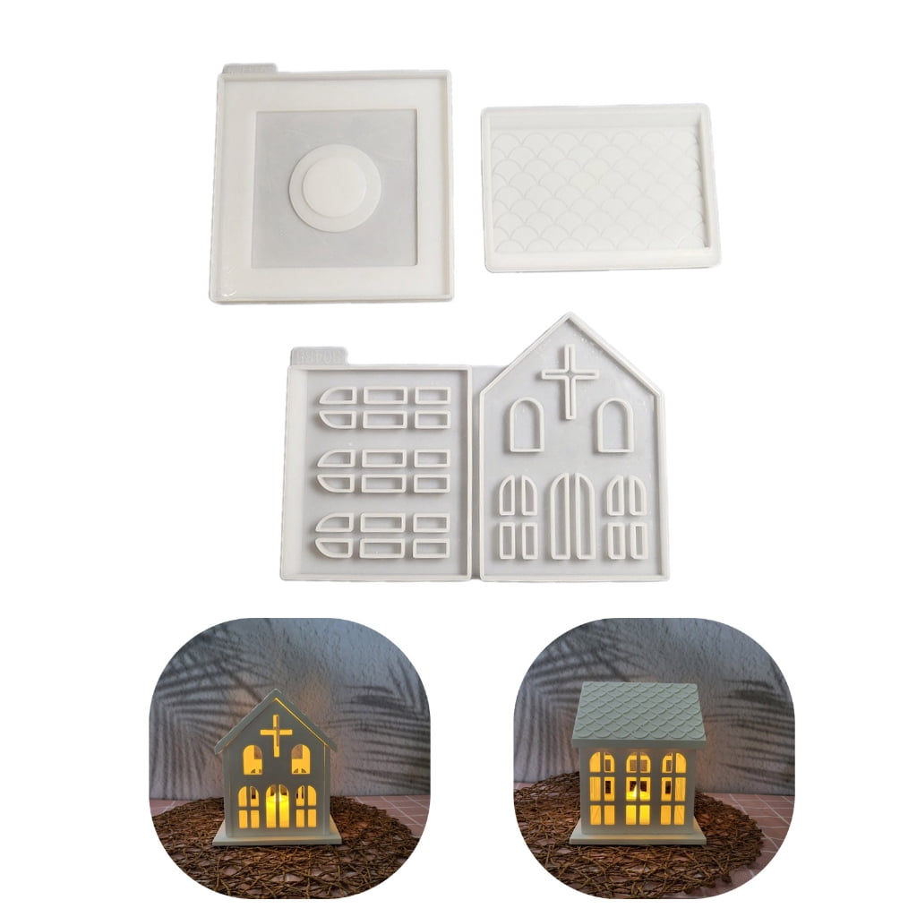 lanema Candle Holder Silicone Mold Church House Candlestick Resin Molds DIYs Concrete
