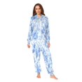 thumbnail image 2 of 1 Piece Adult Onesie Pajamas Cozy & Loose-Fit Sleepsuit Loungewear with Pockets Blue Watercolor Floral Pattern Large, 2 of 7