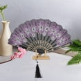 thumbnail image 4 of Unique Bargains 1 Pc Rose Lace with Tassel Folding Fan for Masquerade Violet Silk Fabric, 4 of 5