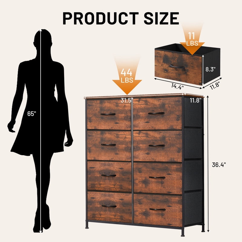 Sybels Storage Dresser with 8 Drawers, Anti-Tip Fabric Chests Organizer Tower Furniturefor Bedroom, Closet, Hallway, Entryway, Brown