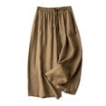 thumbnail image 2 of Summer Savings Clearance! Edvintorg Womens Capri Pants Casual Summer Solid Color Loose Leisure Retro Drawstring Frenulum Broad Leg Pants Capris Khaki L, 2 of 6