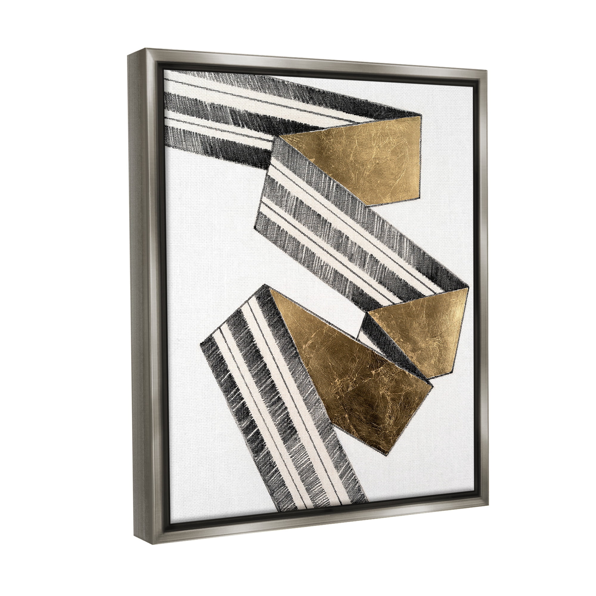 Stupell Industries Alternating Geometric Ribbon Abstract Painting Gray Floater Framed Canvas Art Print Wall Art, 25 x 31