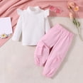 thumbnail image 2 of Odeerbi 1-5 Años Niñas Conjuntos de Algodón Punto Elástico Cuello Alto Tops Cargo Pantalones Conjunto de Dos Piezas, 2 of 9