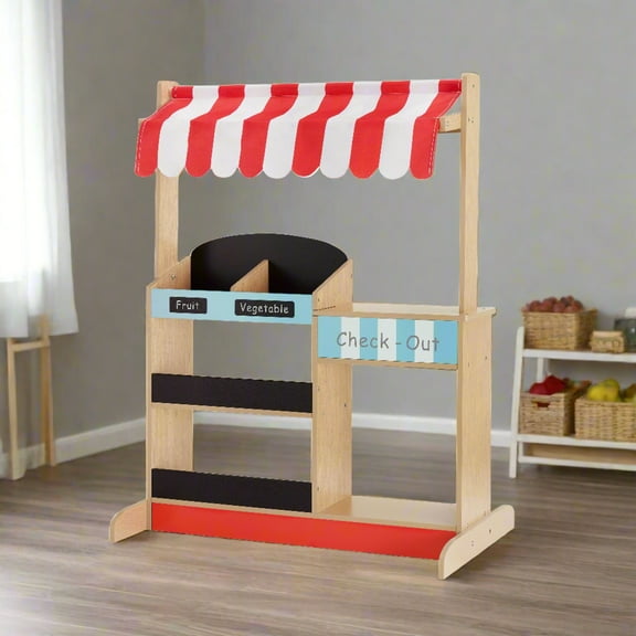 Teamson Kids My Little Helper Market Stand Playset with Awning and Produce Stand, Multicolor