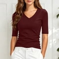 thumbnail image 4 of GigrtiJin Women's Short Sleeve T Shirts Casual Slimming V Neck Basic T Shirts Womens Solid Color Pull On Cropped Going Out Tees, 4 of 8