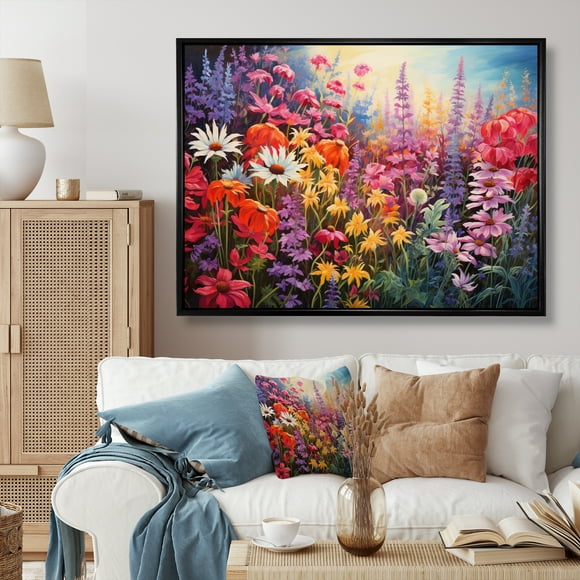 Designart wildflowers framed wall art decor, Wildflowers framed wall Art, Garden of Colorful Wildflowers , Multi-Color Large Traditional black framed wall art, 32x24 inches black frame