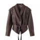 thumbnail image 1 of Chaqueta de cuero sintético para mujer, abrigo holgado con botones y cinturón, ropa de calle para primavera y otoño, 1 of 5