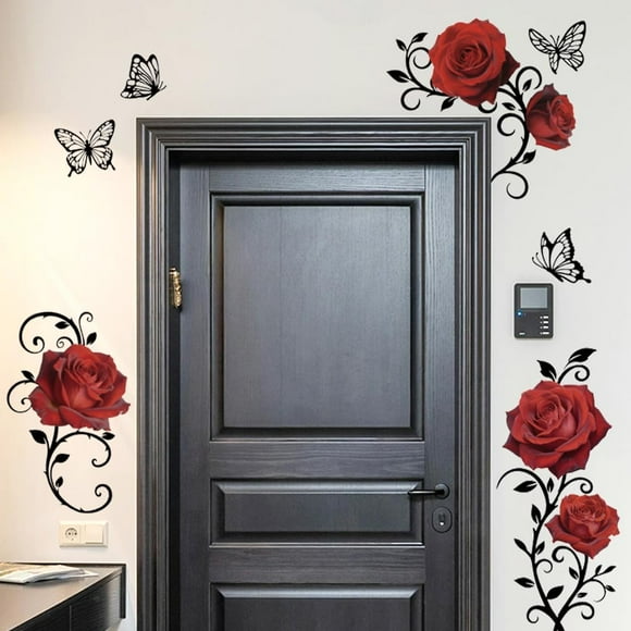 Peacoblue Red roses Wall Stickers Decals Decor Removable Peel and Stick, 2 sheets 11.8"x 37.8" Vinyl 3D Wall Murals for Bedroom Living Sewing Room Bathroom Classroom Playroom Home