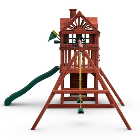 Gorilla Playsets Nantucket II Wooden Swing Set with 2 Belt Swing, Trapeze Bar, and Working Shudders - Image 12