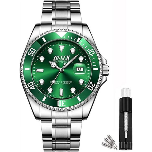 BOSCK Men's 42mm Stainless Steel Classic Luxury Analog Wristwatch, Green Watch for Men