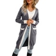 thumbnail image 5 of hirigin Women Knitted Cardigan, Color Contrast Long Sleeve Midi Length Slim Coat, Ladies Fall/Winter Open-Front Knitwear Outerwear, 5 of 9