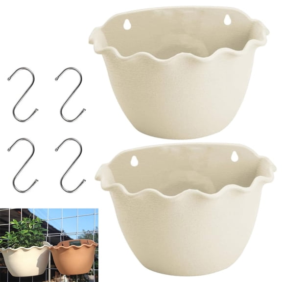 Tutuviw Chic Semicircle Flowerpot,Hanging Flower Pots,Semi-Circular Plastic Flower Pot,Wall Mounted Planters Holder,Garden Plant Basket Pot Plant Containers with Drainage Tray for Indoor Outdoor
