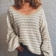 thumbnail image 3 of Gibobby Suéteres de invierno de punto Suéter para mujer Cuello en V Manga larga Casual Bloque de color Punto Vacaciones Invierno Suelto Jumper Tops (Caqui, L), 3 of 5