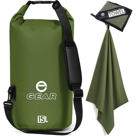 Enthusiast Gear Waterproof Dry Bag 15 L Free Quick-Dry Microfiber Towel – Floating Roll-Top Dry Sack for Kayaking, Boating & Camping