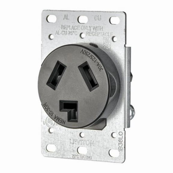 Leviton 05207-S00 30 amp Flush Mount Electrical Receptacle  Black