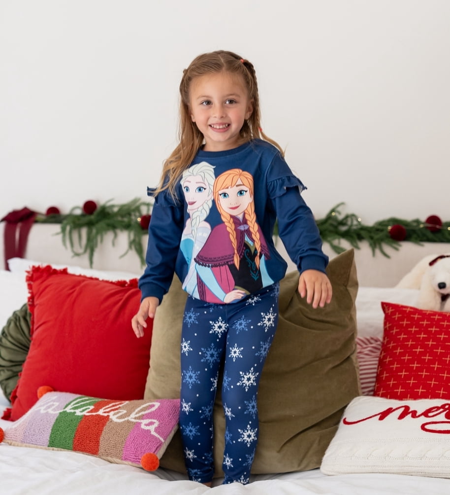 Disney Frozen Toddler Girls 2pcs Elsa Anna Floral Flutter Sleeve Sweatshirt with Leggings 2 Pieces Outfit Sets Sizes 2-6