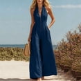 thumbnail image 4 of Purcolt Women's Sleeveless Halter Neck Jumpsuits One Piece Wide Leg Long Pants Romper Zipper Front Pleated Beach Vacation Outfits with Pockets, 4 of 7