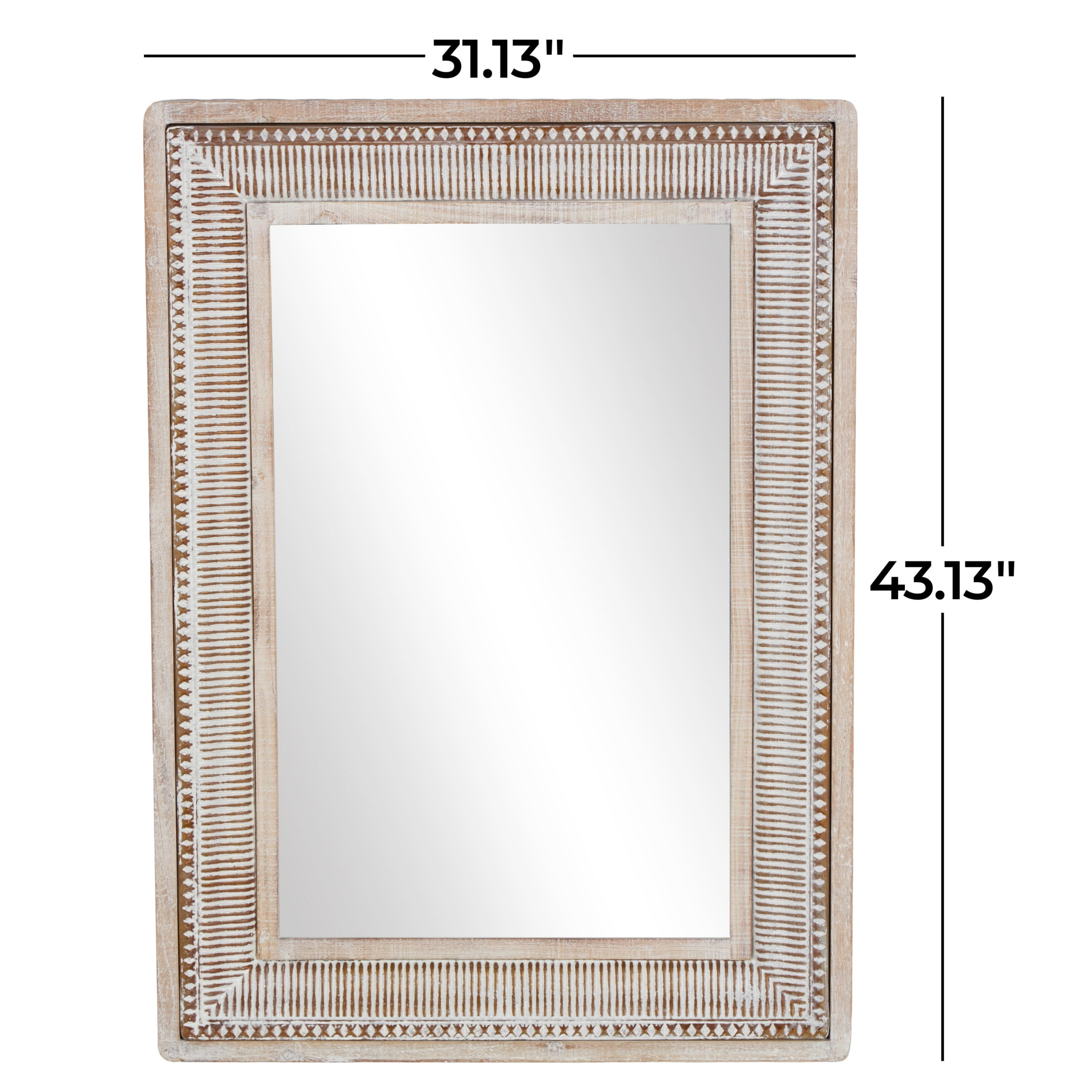 DecMode 31" x 43" Brown Whitewashed Wall Mirror with Linear Gold Markings