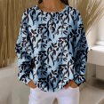 thumbnail image 2 of Women's Autumn Winter Plant Print Top Waffle Henry Shirt for Nature-Inspired Comfortable and Loose Fit Fall Tops for Women,Blue,L, 2 of 7
