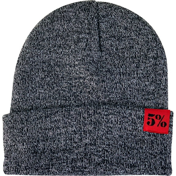 5% Nutrition Rich Piana Black Beanie, Skull Cap for Men, Ultra Soft Athletic Fold Over Warm Knit Hat for Men and Women, Gray with Red and Black Patch 5% Logo
