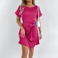 thumbnail image 4 of Plus Size Women's Casual Short Sleeve Dress With Bow Belt Round Neck Flowy Comfortable Party Vacation Spring Fall Everyday Wear, 4 of 6